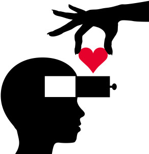 Heart into person head thinking love romance